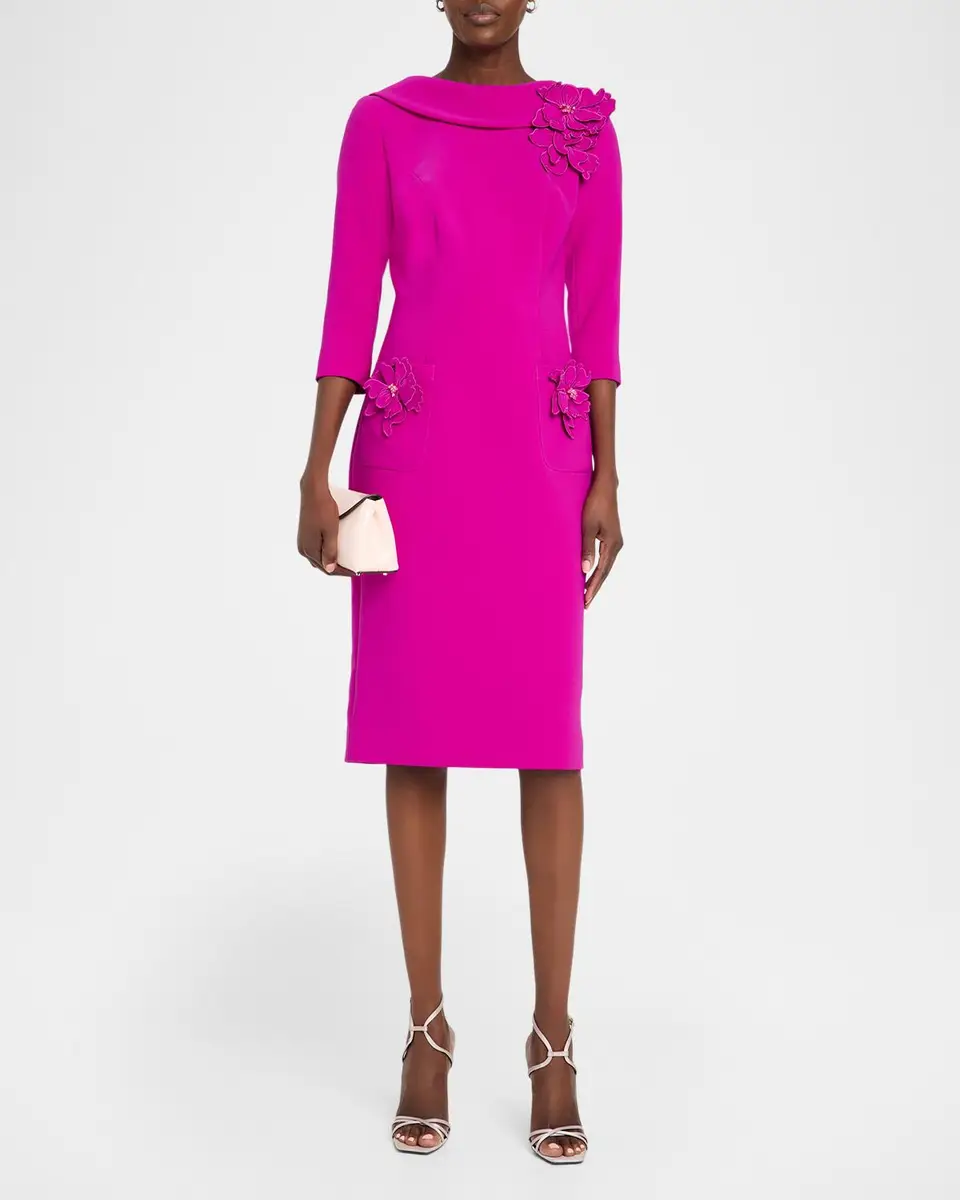 Rickie Freeman for Teri Jon Roll-Neck Floral Applique Crepe Dress | Thumbnail 2
