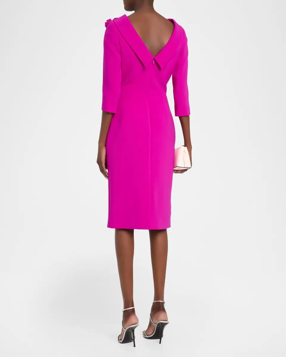 Rickie Freeman for Teri Jon Roll-Neck Floral Applique Crepe Dress | Thumbnail 3