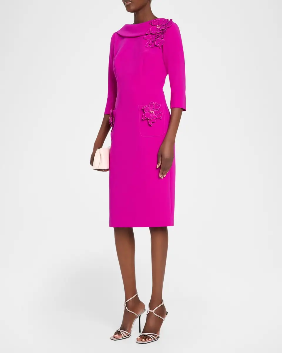 Rickie Freeman for Teri Jon Roll-Neck Floral Applique Crepe Dress | Thumbnail 4