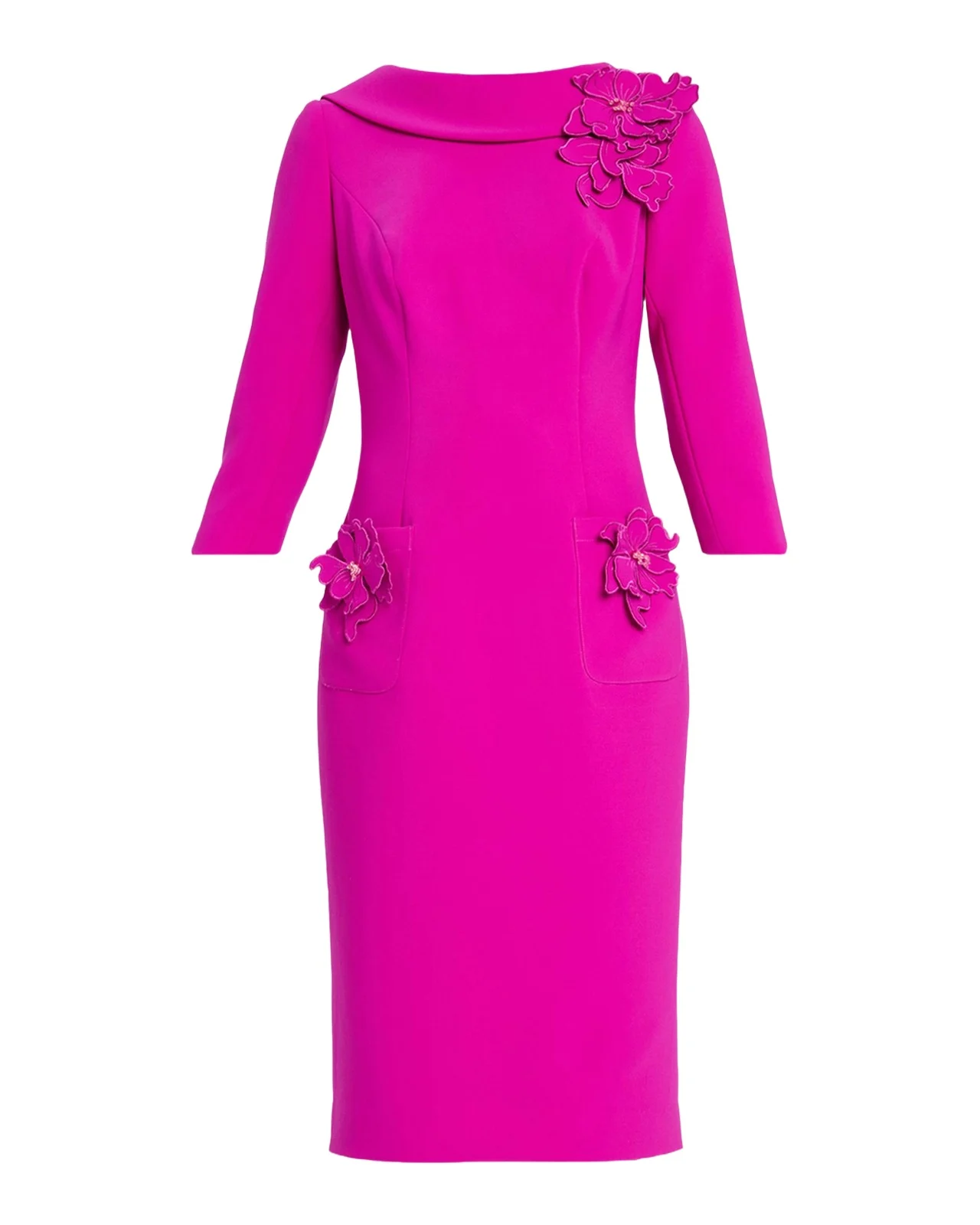 Roll-Neck Floral Applique Crepe Dress Roll-Neck Floral Applique Crepe Dress