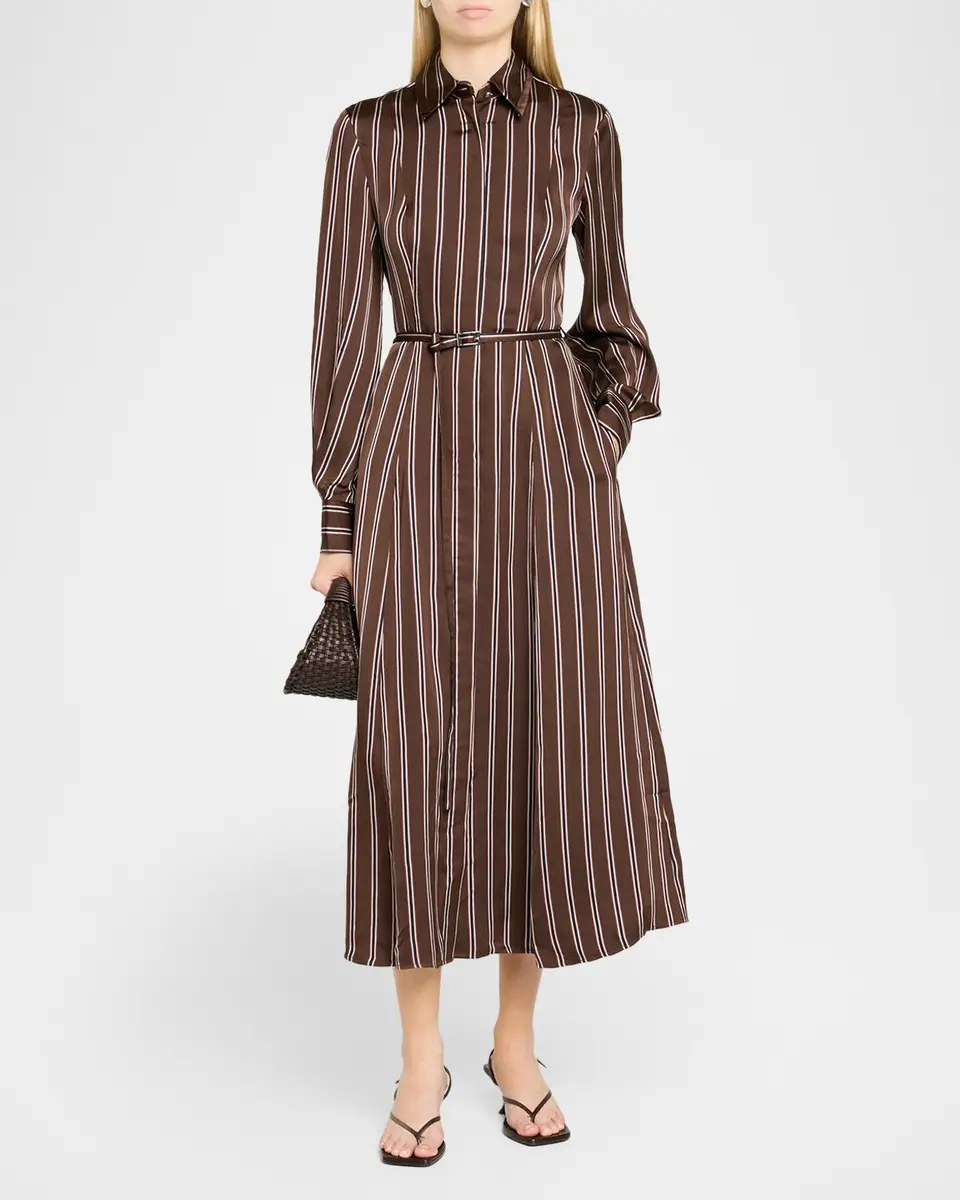 Jason Wu Collection Striped Satin Long-Sleeve Belted Midi Shirtdress | Thumbnail 2 Jason Wu Collection Striped Satin Long-Sleeve Belted Midi Shirtdress | Thumbnail 2