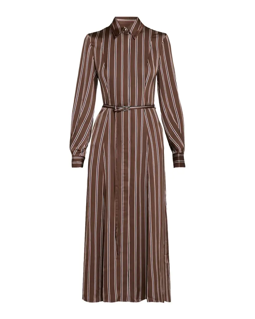 Jason Wu Collection Striped Satin Long-Sleeve Belted Midi Shirtdress