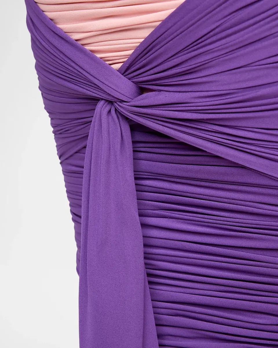 Valentino Garavani Feather-Collar Colorblock Silk Georgette Long-Sleeve Dress | Thumbnail 5