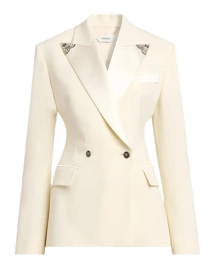 Embroidered Tip Double-Breasted Blazer Embroidered Tip Double-Breasted Blazer