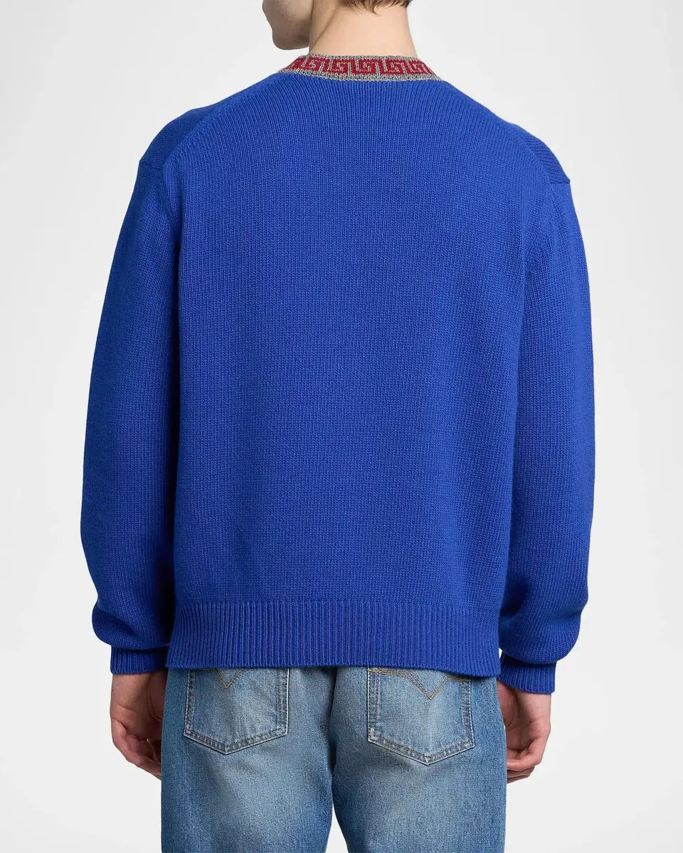 Versace Men's Greca Wool-Cashmere Crewneck Sweater | Thumbnail 3 Versace Men's Greca Wool-Cashmere Crewneck Sweater | Thumbnail 3