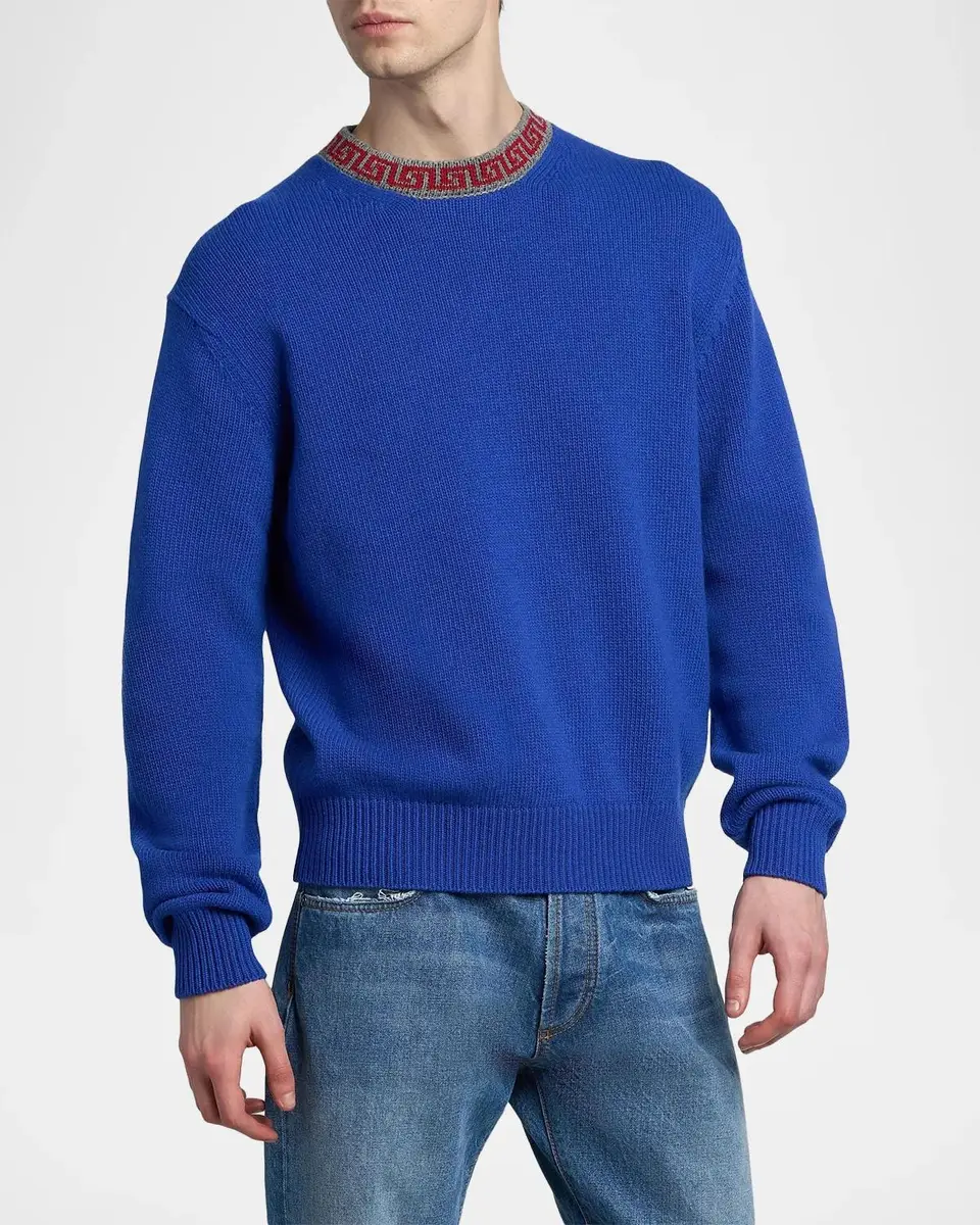 Versace Men's Greca Wool-Cashmere Crewneck Sweater | Thumbnail 4 Versace Men's Greca Wool-Cashmere Crewneck Sweater | Thumbnail 4