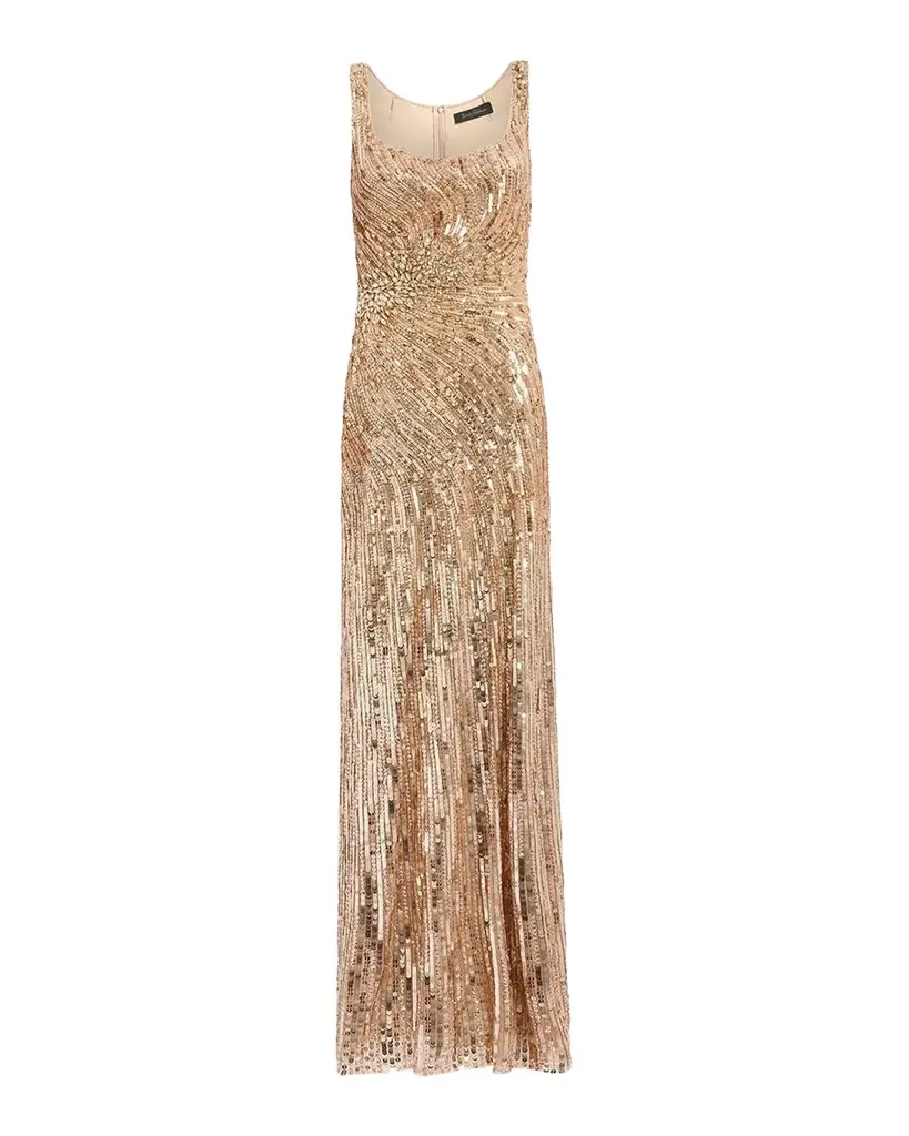 Jenny Packham Solaris Sequined Sleeveless Column Gown