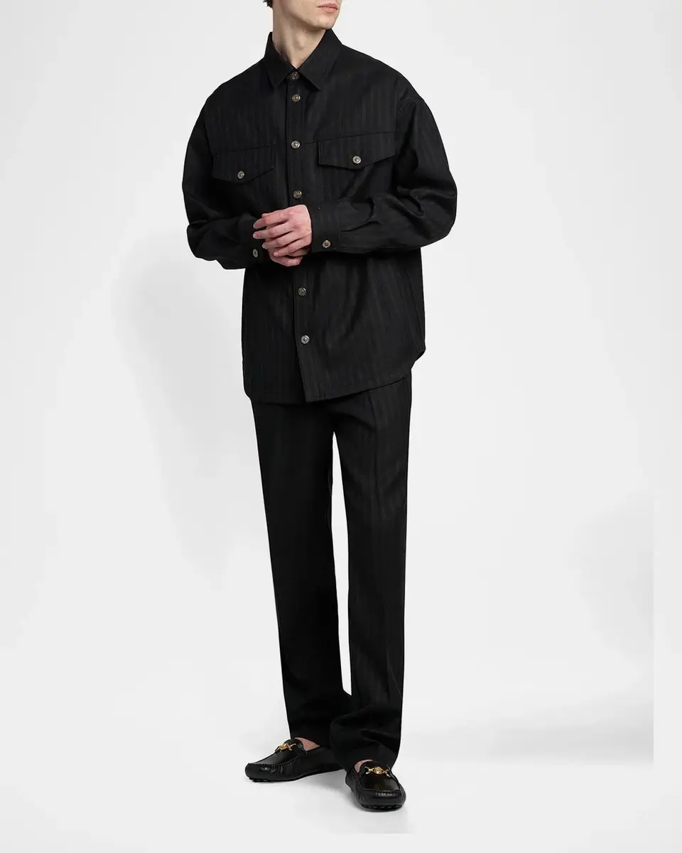 Versace Men's Greca Jacquard Wool Shirt | Thumbnail 2 Versace Men's Greca Jacquard Wool Shirt | Thumbnail 2