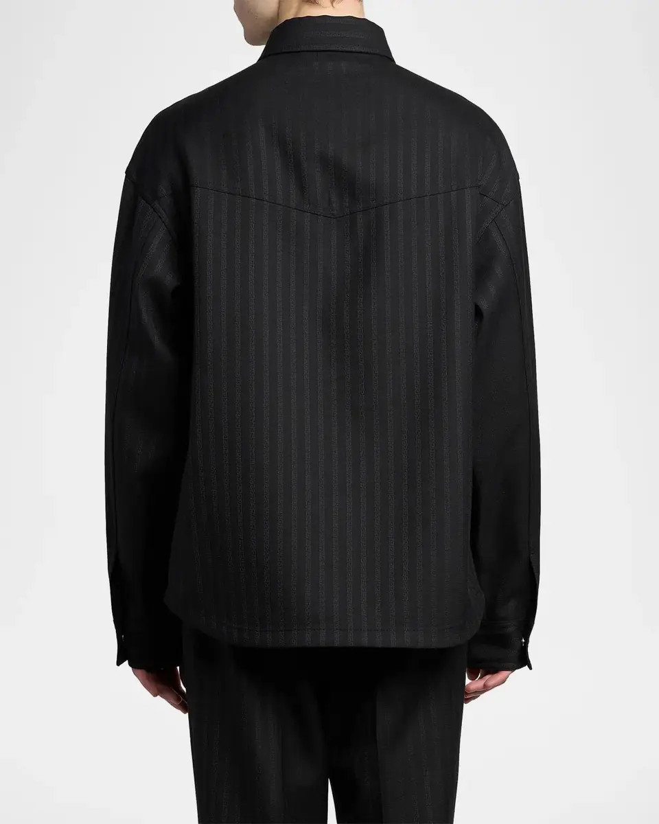 Versace Men's Greca Jacquard Wool Shirt | Thumbnail 3 Versace Men's Greca Jacquard Wool Shirt | Thumbnail 3