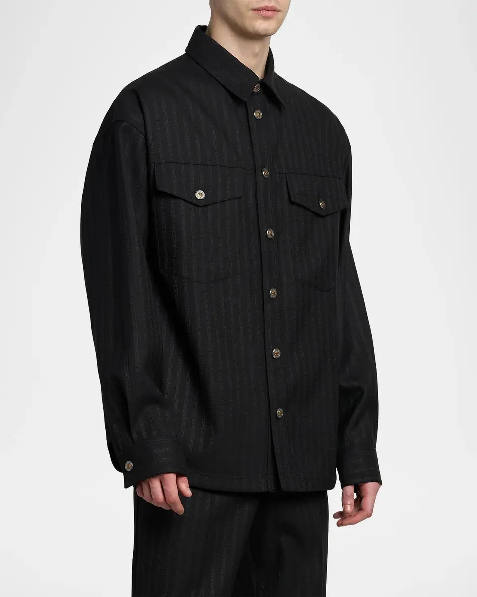 Versace Men's Greca Jacquard Wool Shirt | Thumbnail 4 Versace Men's Greca Jacquard Wool Shirt | Thumbnail 4