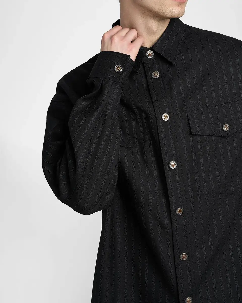 Versace Men's Greca Jacquard Wool Shirt | Thumbnail 5 Versace Men's Greca Jacquard Wool Shirt | Thumbnail 5
