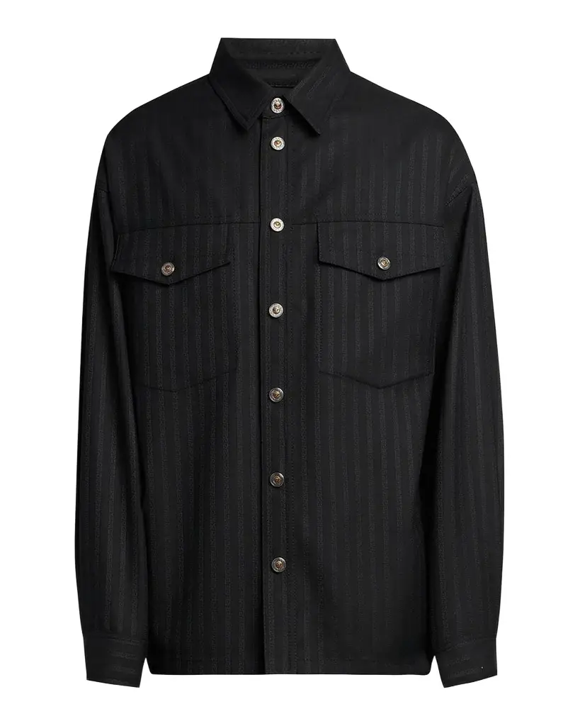 Versace Men's Greca Jacquard Wool Shirt