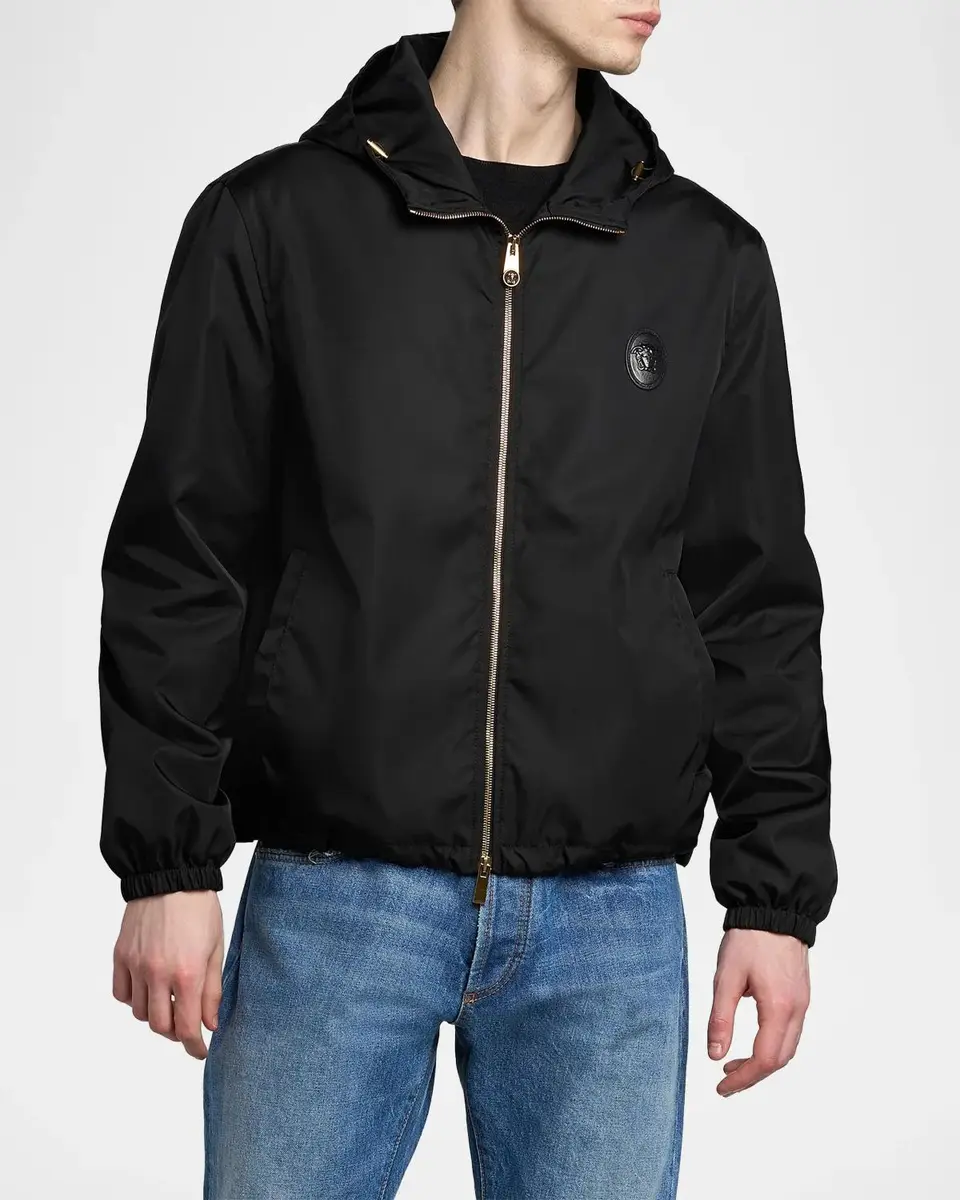 Versace Men's Nylon Twill Hooded Jacket | Thumbnail 4 Versace Men's Nylon Twill Hooded Jacket | Thumbnail 4