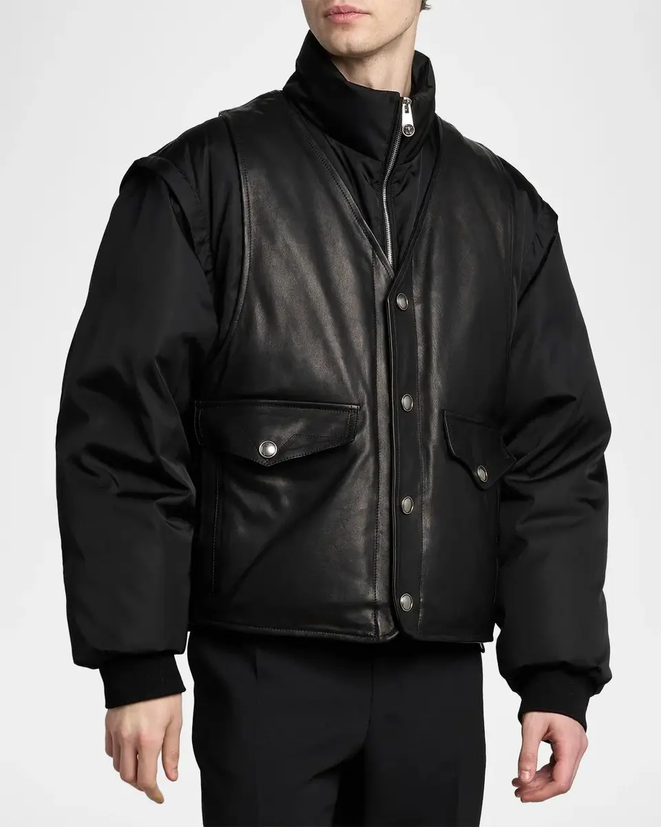 Versace Men's Layered Stand-Collar Down Jacket | Thumbnail 4