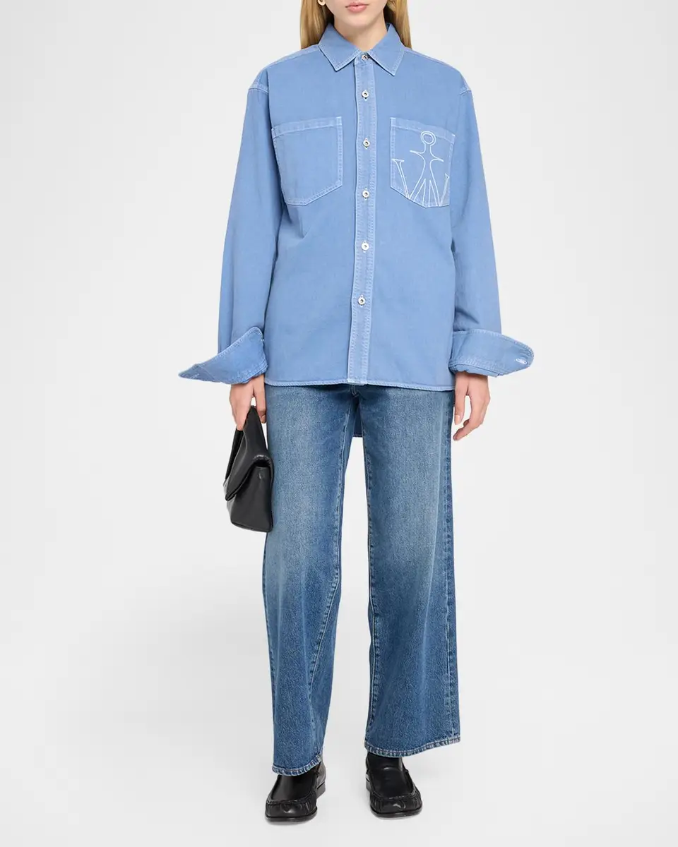 JW Anderson Logo Embroidered Pocket Oversized Button-Down Shirt | Thumbnail 2 JW Anderson Logo Embroidered Pocket Oversized Button-Down Shirt | Thumbnail 2