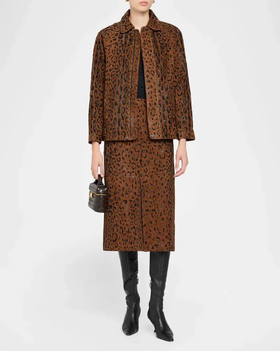 Kobi Halperin Melissa Beaded Leopard Suede Midi Skirt | Thumbnail 2 Kobi Halperin Melissa Beaded Leopard Suede Midi Skirt | Thumbnail 2