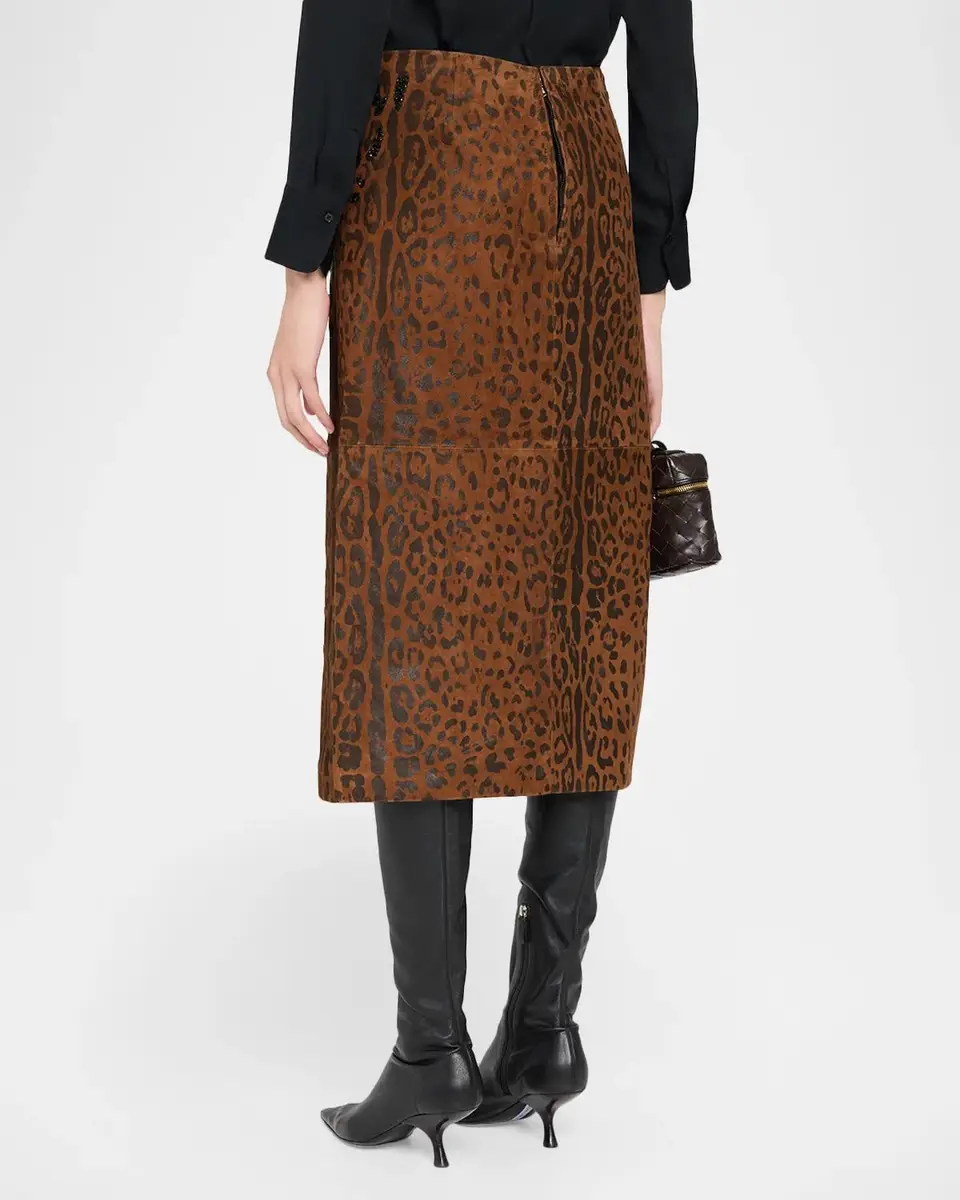 Kobi Halperin Melissa Beaded Leopard Suede Midi Skirt | Thumbnail 3 Kobi Halperin Melissa Beaded Leopard Suede Midi Skirt | Thumbnail 3