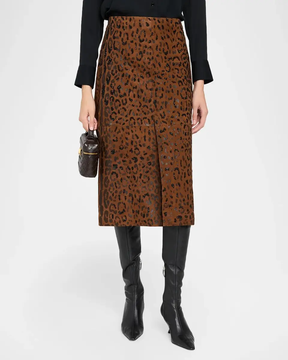 Kobi Halperin Melissa Beaded Leopard Suede Midi Skirt | Thumbnail 4 Kobi Halperin Melissa Beaded Leopard Suede Midi Skirt | Thumbnail 4