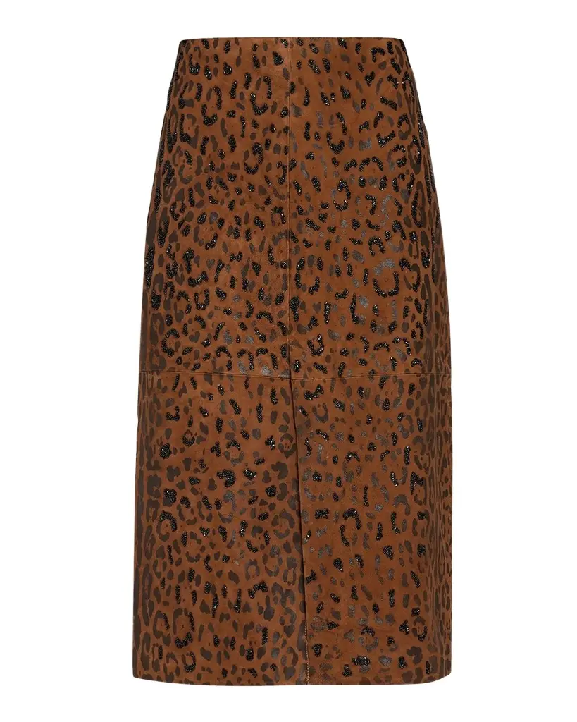 Kobi Halperin Melissa Beaded Leopard Suede Midi Skirt