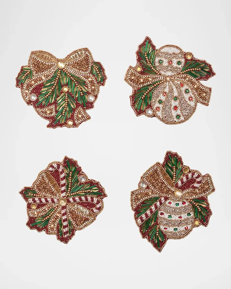 Kim Seybert Candy Cane Bow Beaded Coasters, Set of 4 | Thumbnail 2