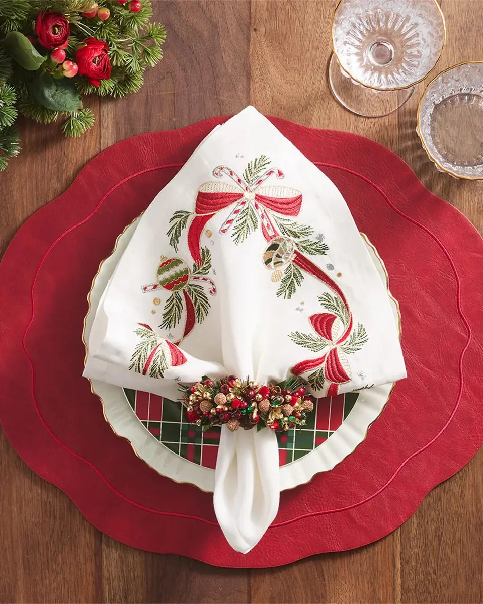 Kim Seybert Tinsel Bow Embroidered Napkin | Thumbnail 3