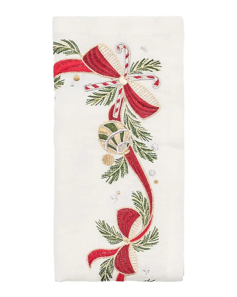 Tinsel Bow Embroidered Napkin Tinsel Bow Embroidered Napkin