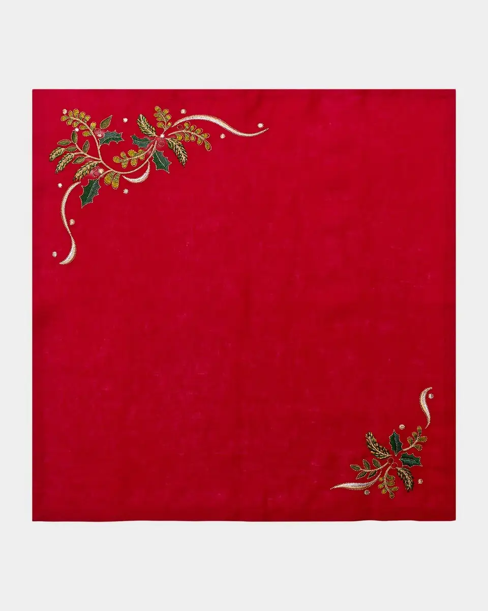 Kim Seybert Holly Ribbon Embroidered Linen Napkin | Thumbnail 2 Kim Seybert Holly Ribbon Embroidered Linen Napkin | Thumbnail 2