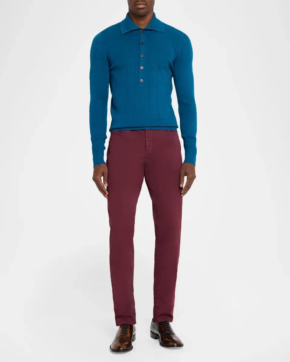 Dries Van Noten Men's Fine Wool and Cotton Pointelle Polo Sweater | Thumbnail 2 Dries Van Noten Men's Fine Wool and Cotton Pointelle Polo Sweater | Thumbnail 2