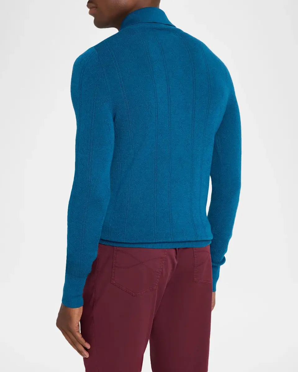 Dries Van Noten Men's Fine Wool and Cotton Pointelle Polo Sweater | Thumbnail 3 Dries Van Noten Men's Fine Wool and Cotton Pointelle Polo Sweater | Thumbnail 3