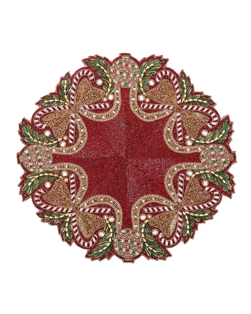 Kim Seybert Candy Cane Bow Beaded Placemat