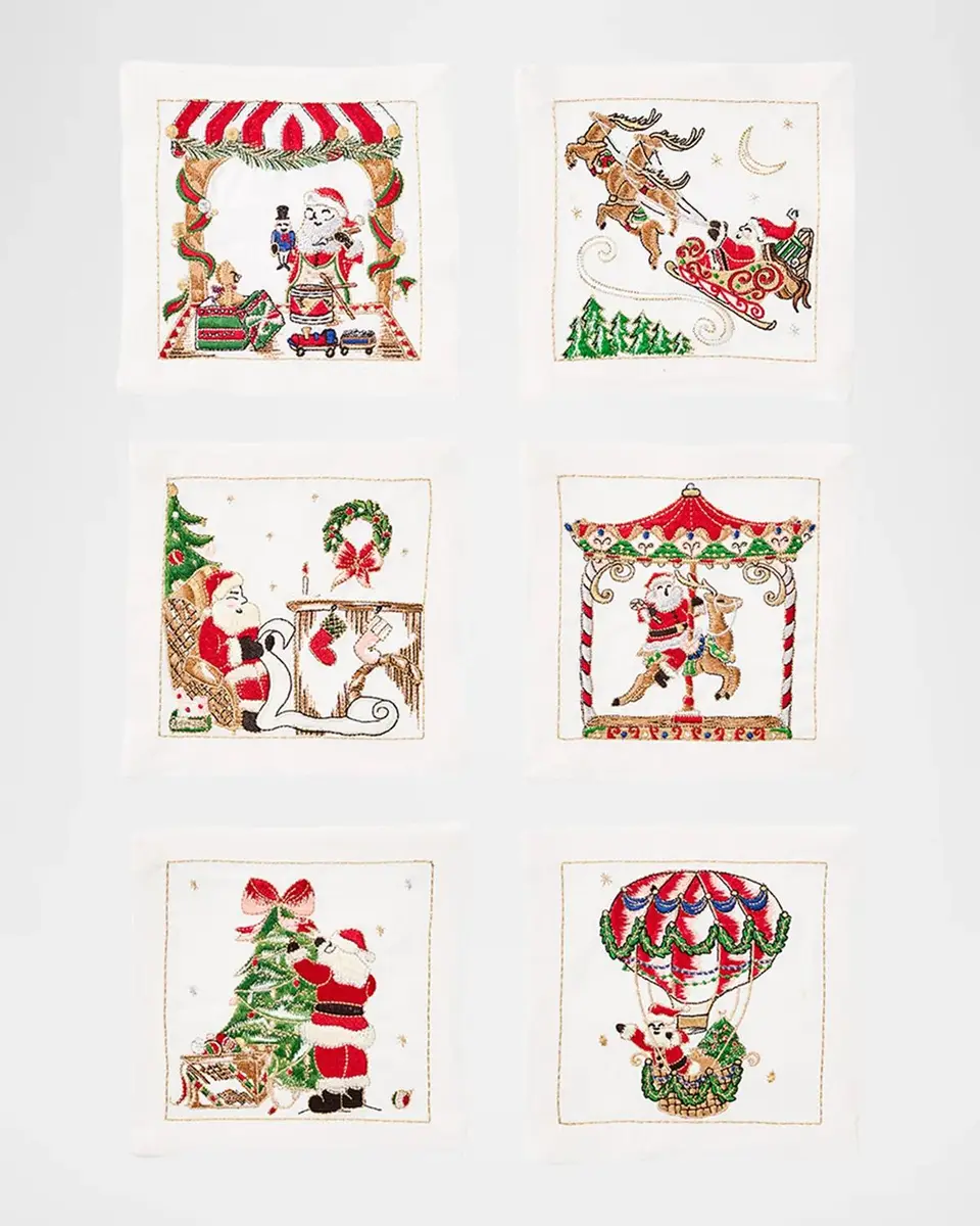 Kim Seybert Santa Embroidered Cocktail Napkins, Set of 6 | Thumbnail 2