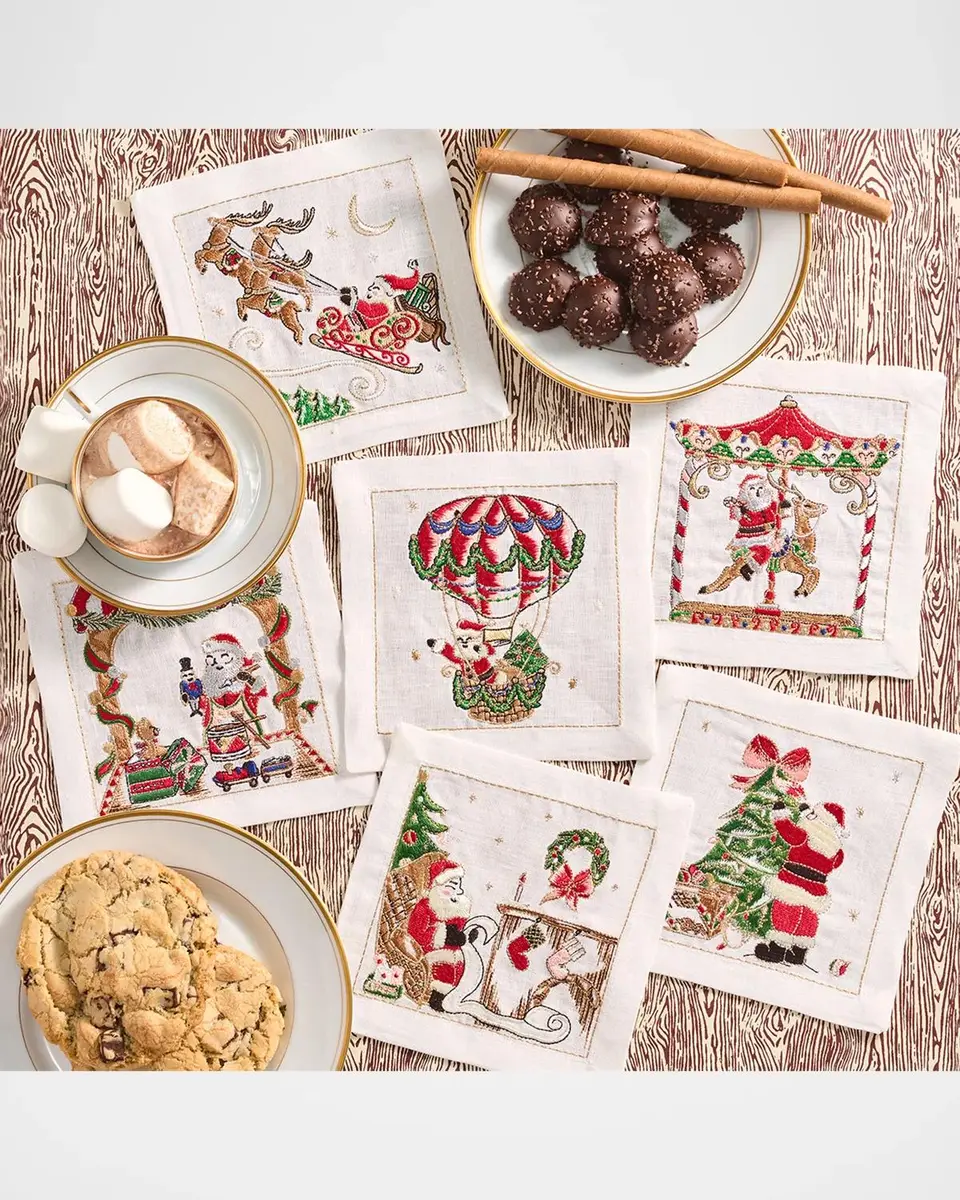 Kim Seybert Santa Embroidered Cocktail Napkins, Set of 6 | Thumbnail 3