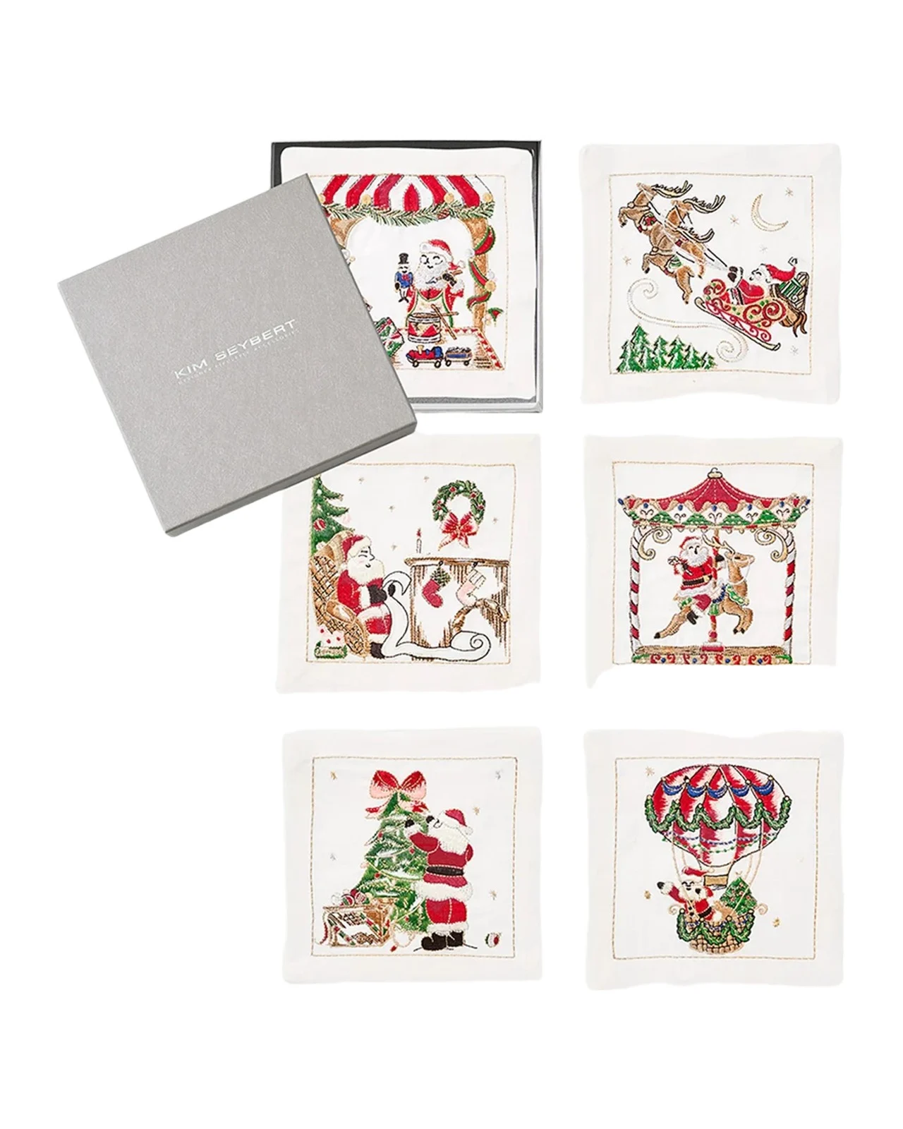 Kim Seybert Santa Embroidered Cocktail Napkins, Set of 6