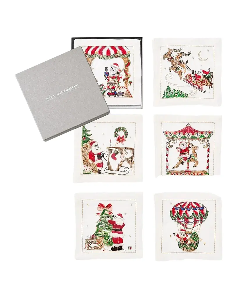 Kim Seybert Santa Embroidered Cocktail Napkins, Set of 6