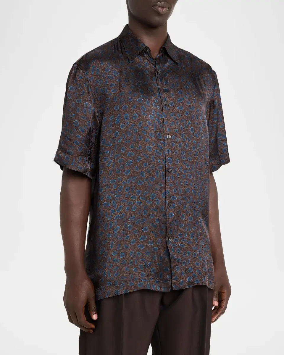 Dries Van Noten Men's Cassidye Viscose Short-Sleeve Shirt | Thumbnail 4 Dries Van Noten Men's Cassidye Viscose Short-Sleeve Shirt | Thumbnail 4