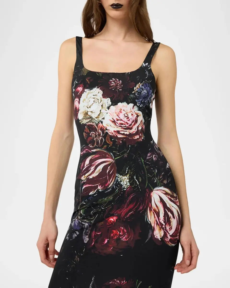 Roberto Cavalli Sleeveless Floral Bouquet Stretch Jersey Midi Dress | Thumbnail 4 Roberto Cavalli Sleeveless Floral Bouquet Stretch Jersey Midi Dress | Thumbnail 4