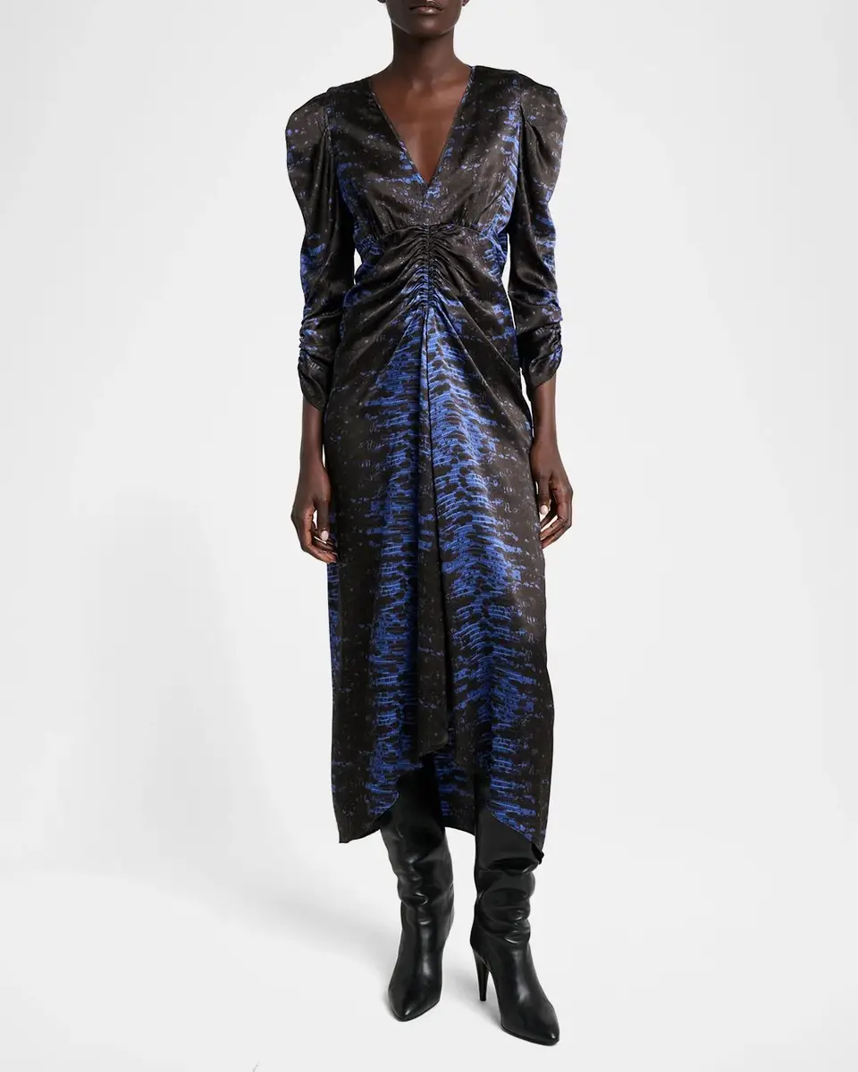 Isabel Marant Albini Snake-Print Ruched Silk Midi Dress | Thumbnail 2 Isabel Marant Albini Snake-Print Ruched Silk Midi Dress | Thumbnail 2
