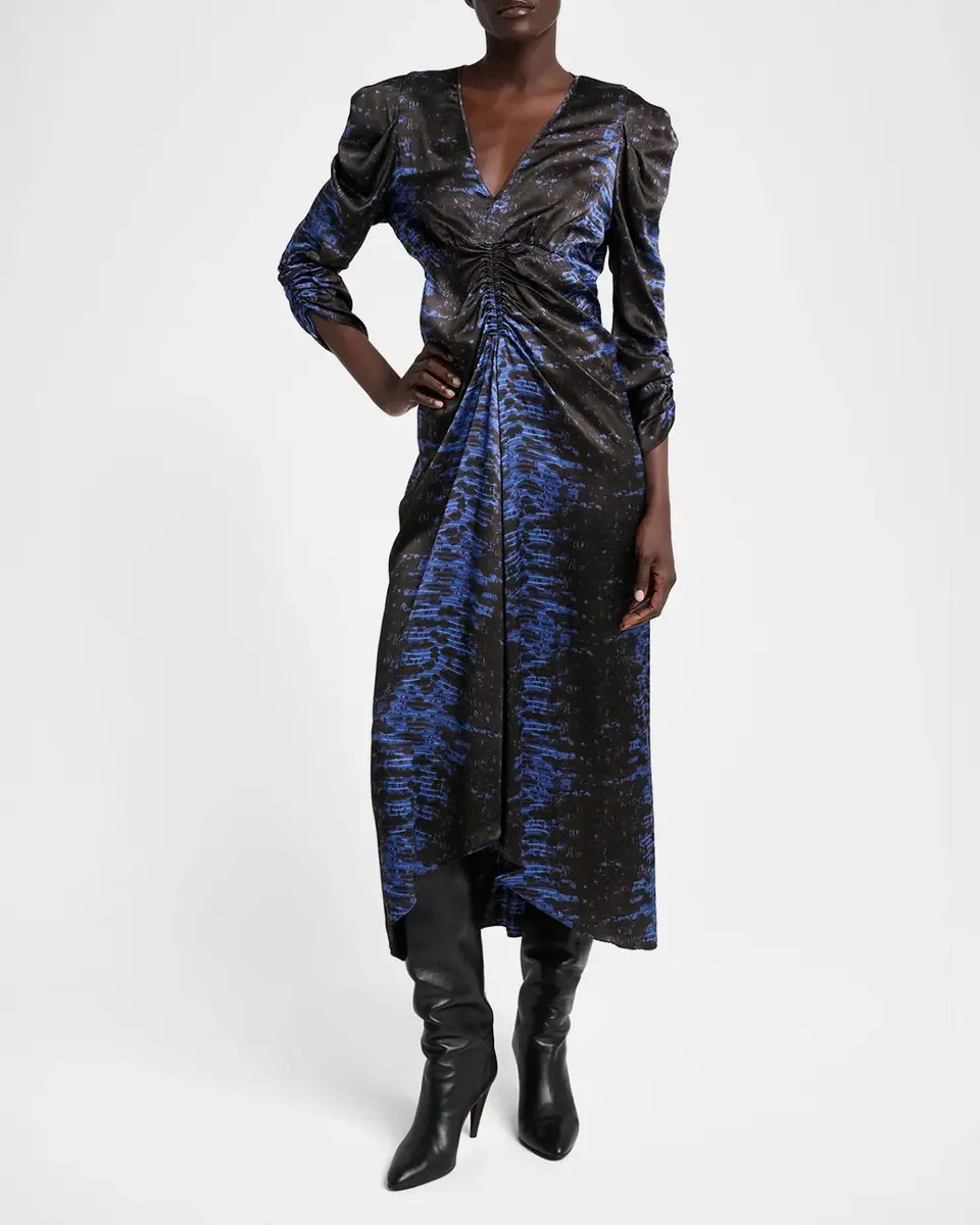 Isabel Marant Albini Snake-Print Ruched Silk Midi Dress | Thumbnail 4 Isabel Marant Albini Snake-Print Ruched Silk Midi Dress | Thumbnail 4