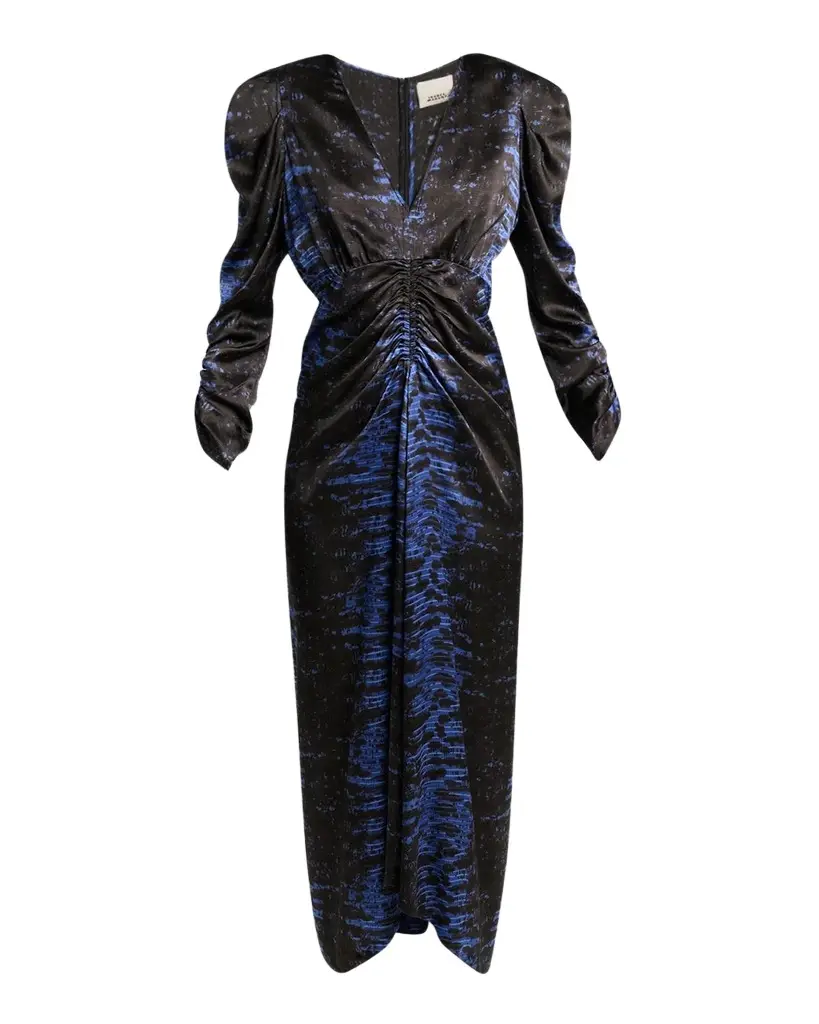 Albini Snake-Print Ruched Silk Midi Dress Albini Snake-Print Ruched Silk Midi Dress