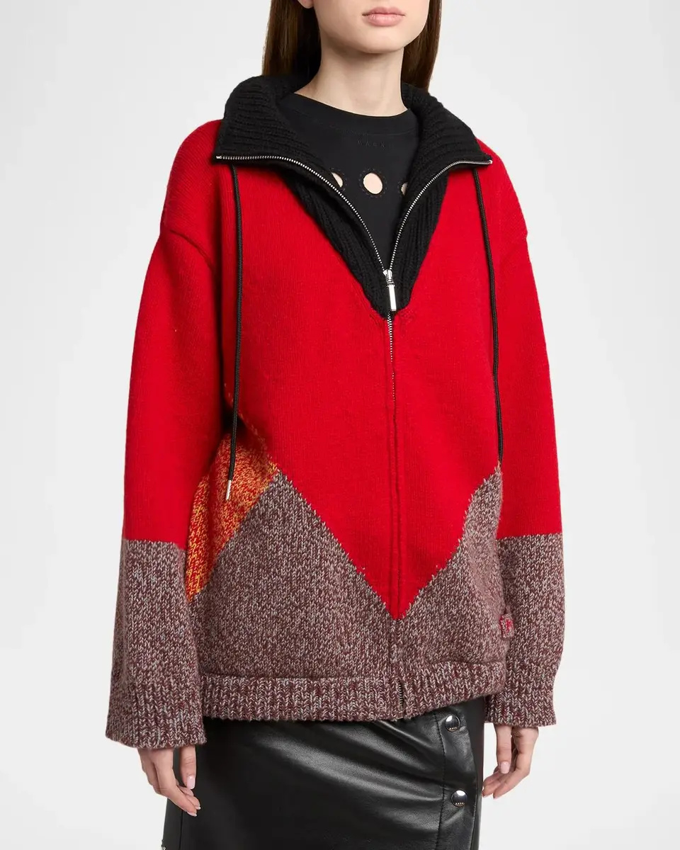 Marni Colorblock Wool-Cashmere Drawstring Zip Jacket | Thumbnail 4 Marni Colorblock Wool-Cashmere Drawstring Zip Jacket | Thumbnail 4