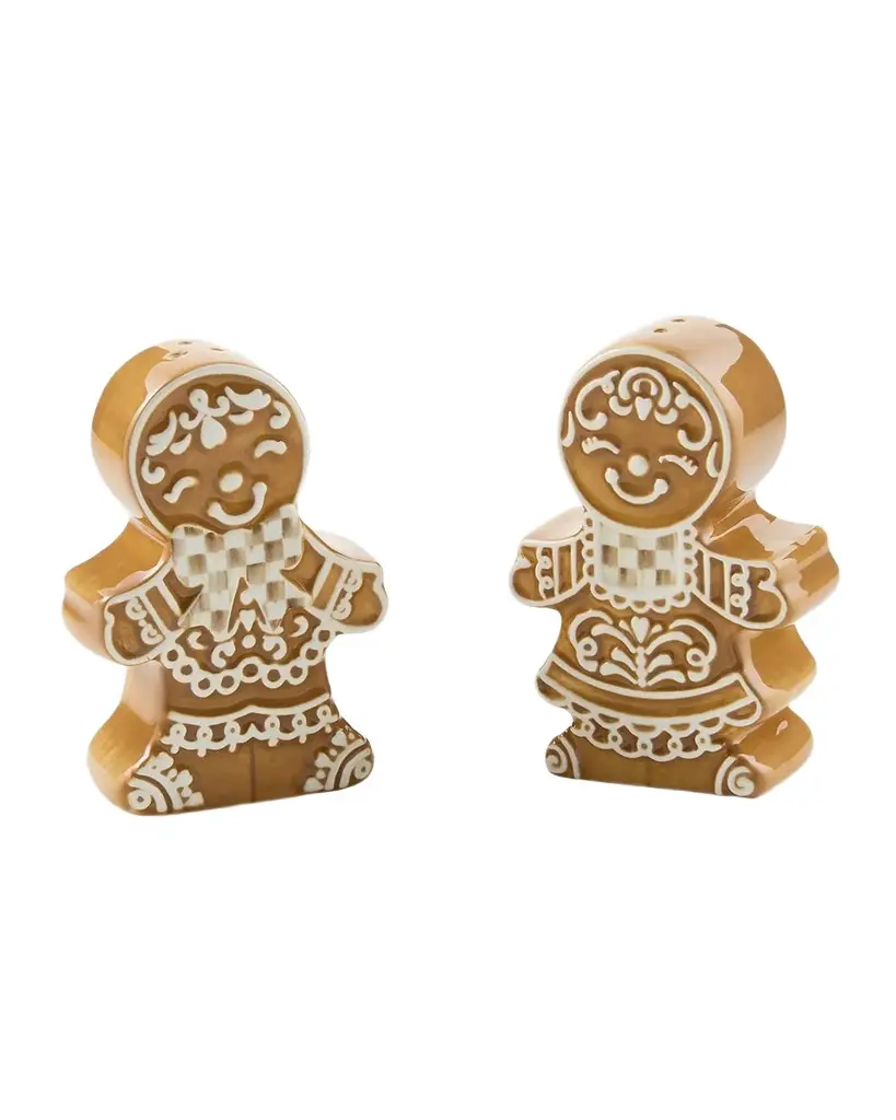 MacKenzie-Childs Mocha Check Gingerbread Salt & Pepper Shakers