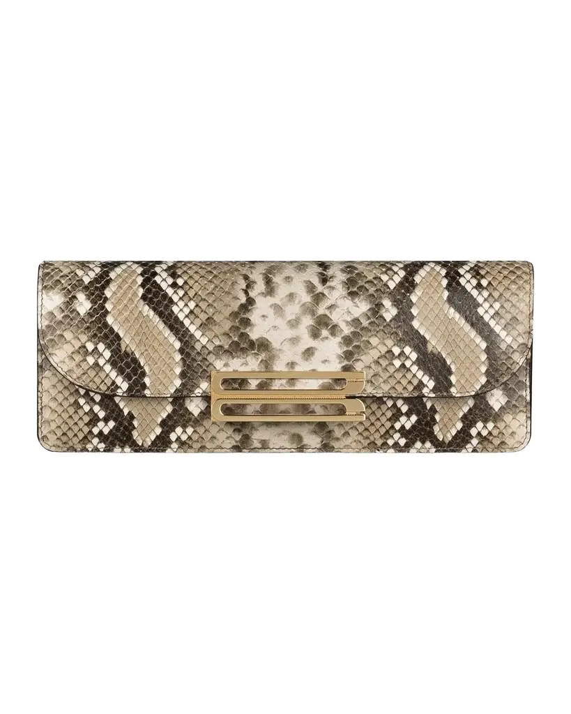 Dorian East-West Snake-Embossed Leather Clutch