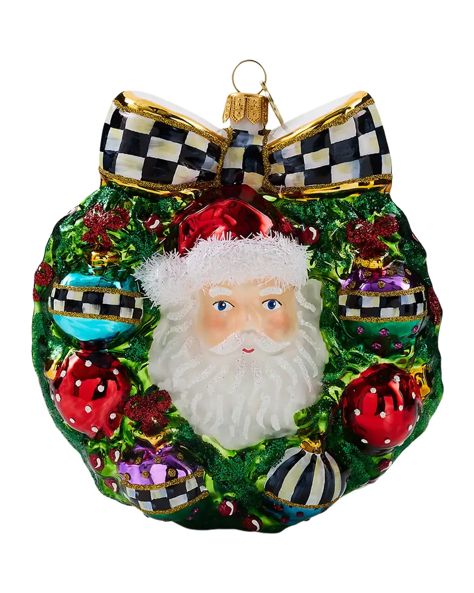 MacKenzie-Childs Santa Wreath Glass Ornament | Thumbnail 2