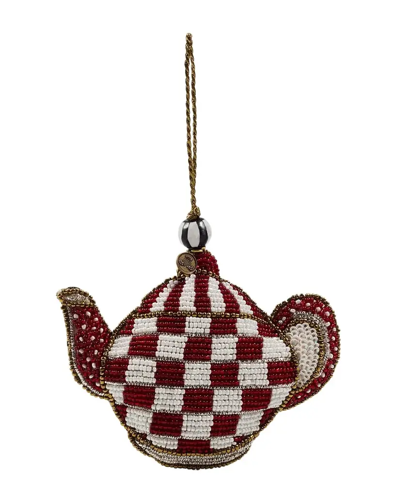 MacKenzie-Childs Cherry Check Teapot Beaded Ornament