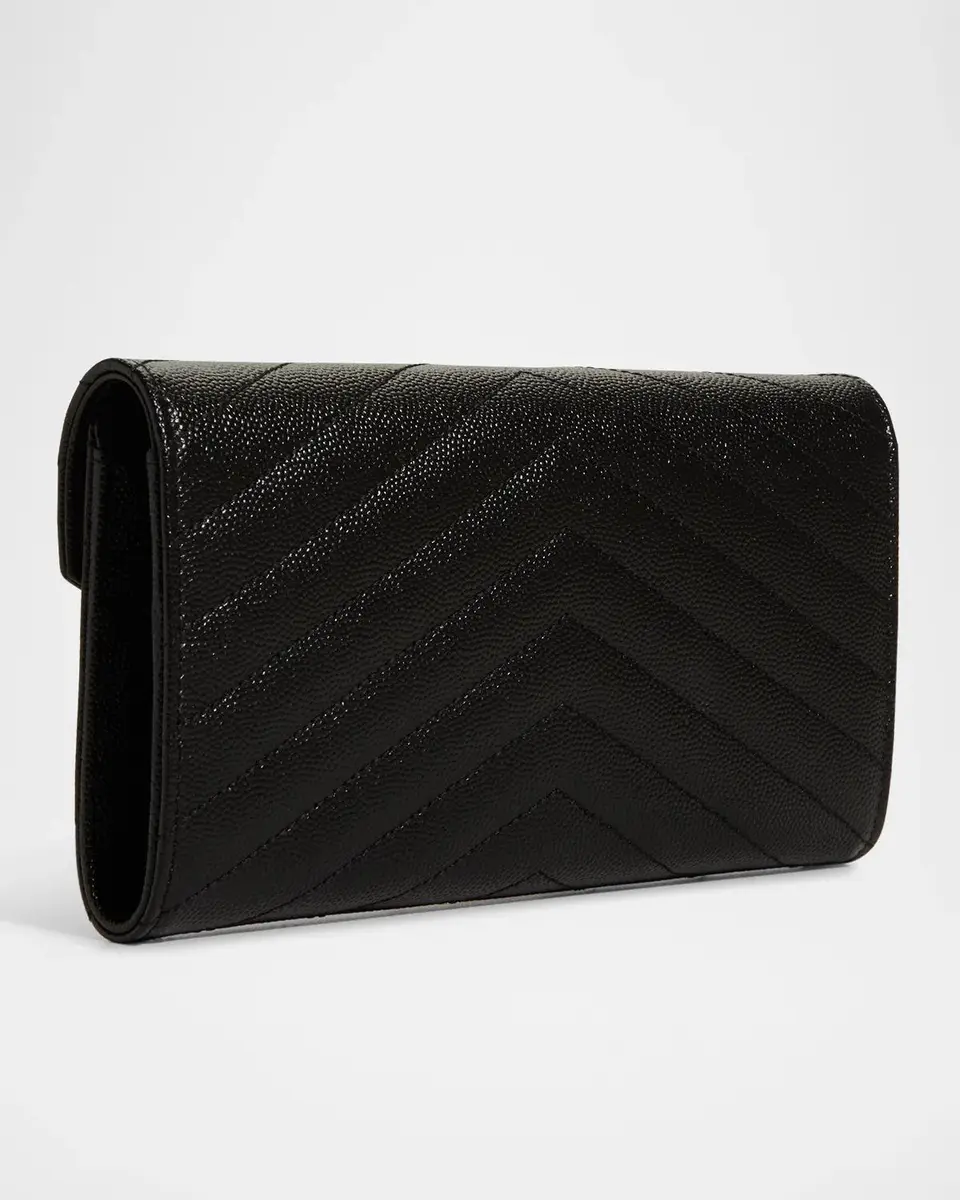Saint Laurent Large YSL Pebbled Leather Flap Wallet | Thumbnail 2