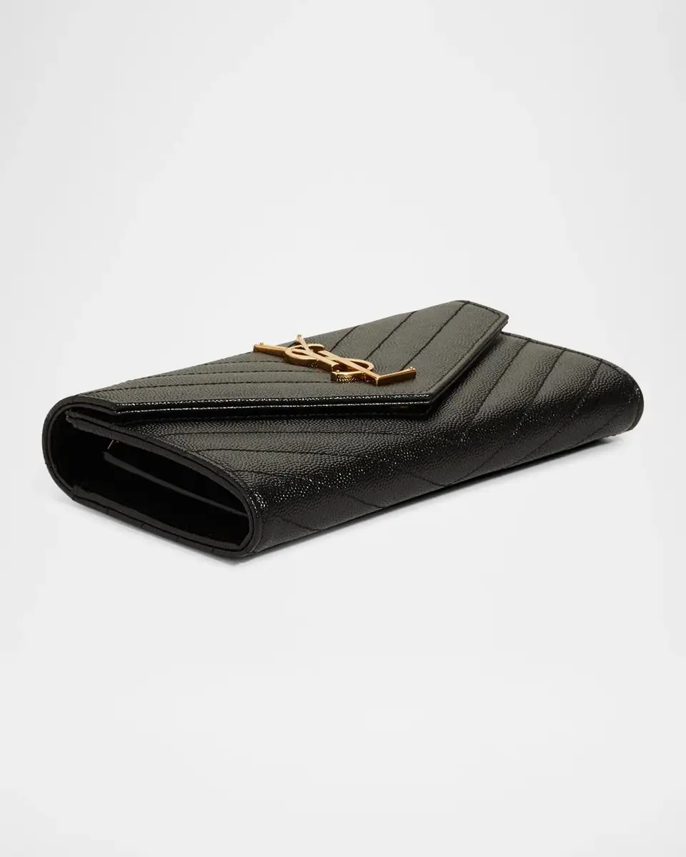 Saint Laurent Large YSL Pebbled Leather Flap Wallet | Thumbnail 3
