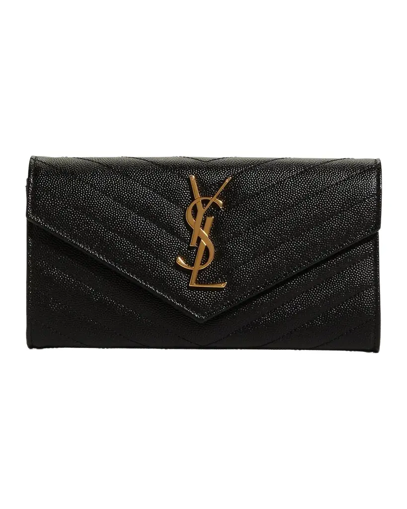 Large YSL Pebbled Leather Flap Wallet Large YSL Pebbled Leather Flap Wallet