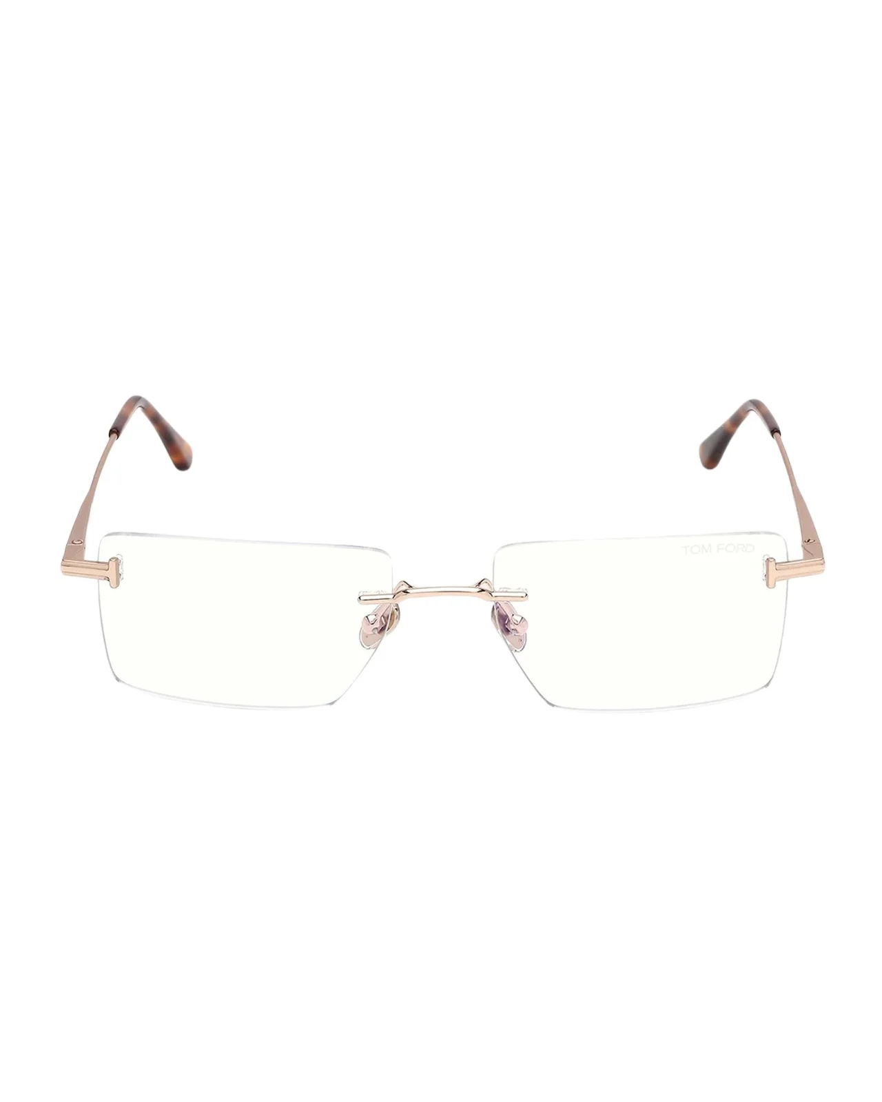 Tom Ford Men's 58MM Blue-Block Metal Rectangular Rimless Eyeglasses