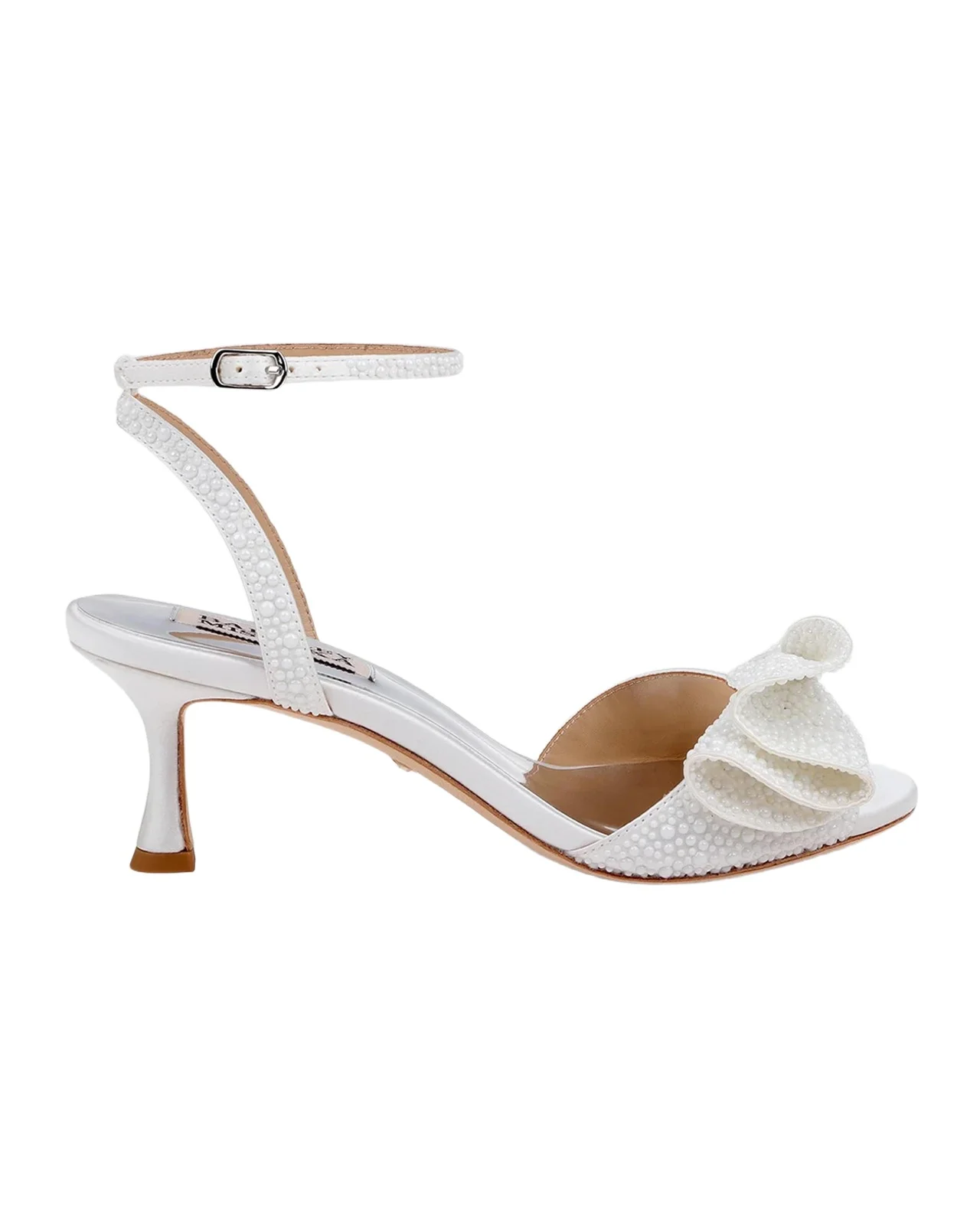 BADGLEY MISCHKA Remi Strass Ruffle Stiletto Sandals