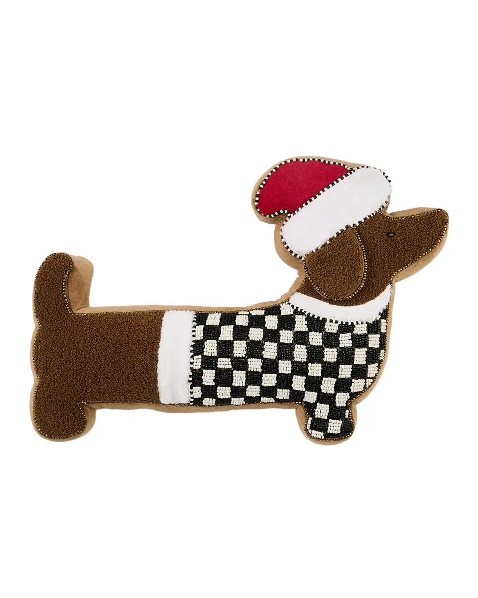 MacKenzie-Childs Holiday Dachshund Beaded Cotton Throw Pillow | Thumbnail 2